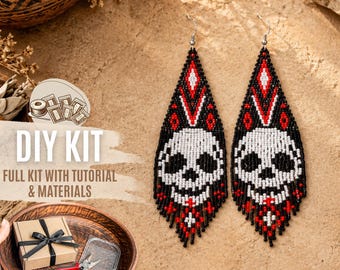 DIY Miyuki Skull Beaded Earrings Kit, Gothic Seed Bead Jewelry Making Set, Handmade Statement Earrings Craft
