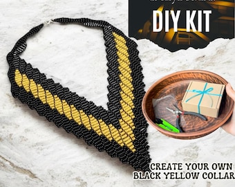 DIY kralenkettingset, zwartgele kraag, knutselset