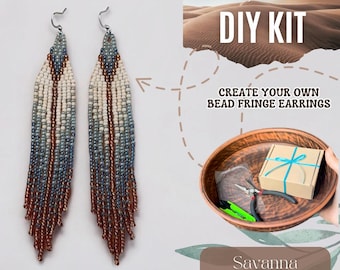 DIY Beaded Earrings Kit, Handmade Long Fringe Earrings with Pattern & Materials, Perfect for Bohemian Jewelry Lovers and Beginners