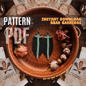PDF Black Turquoise Beaded Earrings Pattern, Fringe Brick Stitch tutorial