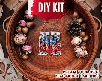 DIY White Floral Fringe Earrings Kit – Czech Beads, Beginner Beadwork craft