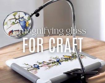 Magnifying glass for Cross Stitch, Embroidery, Sewing, diy beading Zoom tool, Magnify Glass with Clip, Craft Hobby gift for Jewelry making