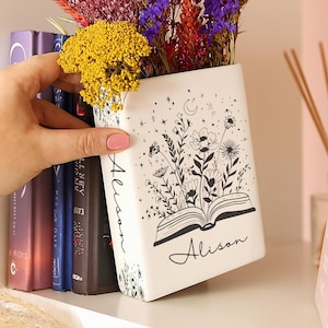 Personalisierte Buchvase, Buch-Liebhaber-Geschenke, keramische Buch-Form-Vase, Blumen-Bücherregal-Dekor, Leseraum-Blumentopf, keramisches Buch-Blumenvase