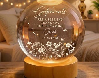 Lámpara de noche de bola de cristal personalizada, regalo para padrinos, regalo de agradecimiento por bautismo con nombre personalizado, regalo de los niños