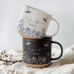 Custom Couples Initial Pottery Mug, Cute Butterfly Love Mug, Custom Couple Coffee Mug, Anniversary Gift, Gift For Her, Wedding Gift