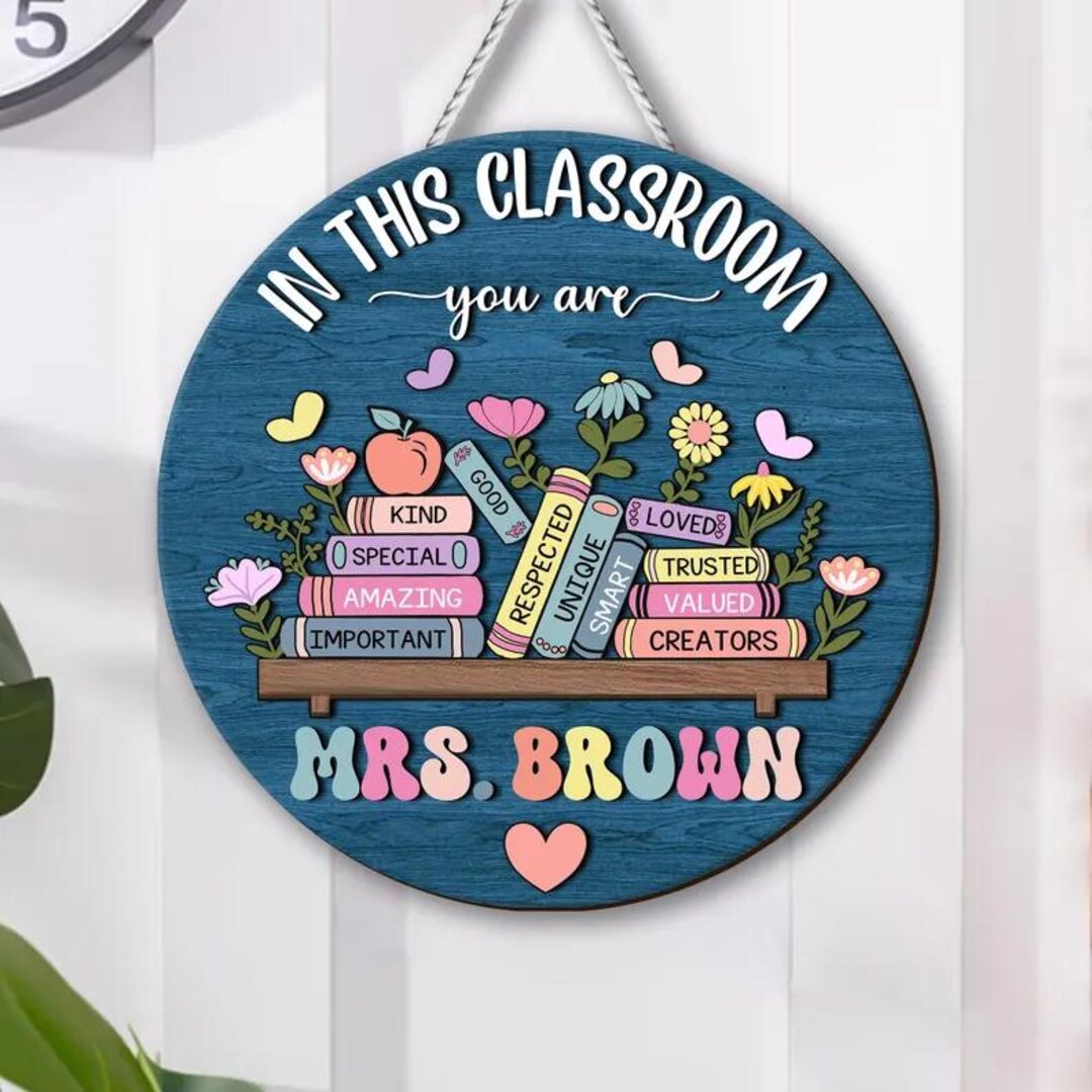 Personalized Teacher 3D Wooden Door Sign, Classroom Decor, Back to ...