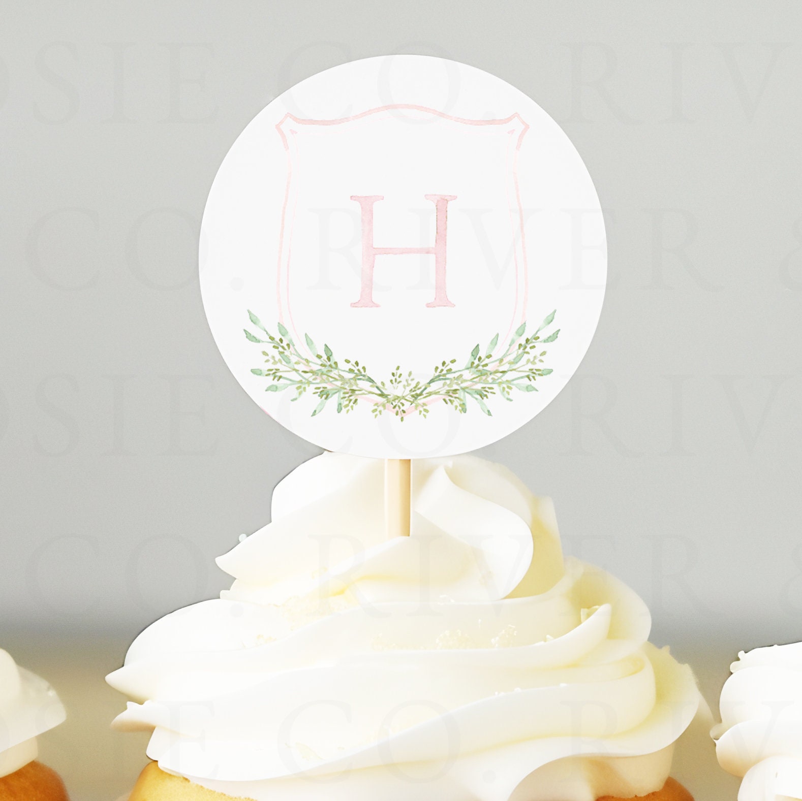 Personalized Cupcake Toppers, Printable Download, Watercolor Crest ...