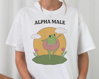 Alfahane | Unisex bomulls-T-shirt | Roligt citat | Unik T-shirt | Grodacitat-T-shirt | Fånig topp | Söt rolig grodatecknad film | Udda T-shirt