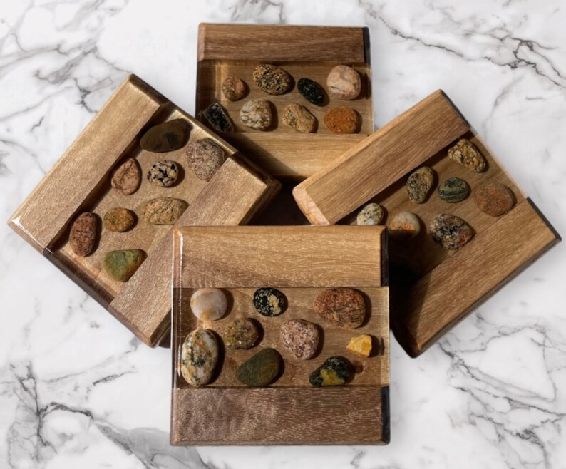Black Walnut Wood Epoxy Coasters With Lake Superior Stones Rock ...