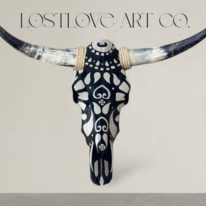 Hand-Painted Paisley Cow Skull: Rustic Farmhouse Wall Art Home Decor Western Cowgirl