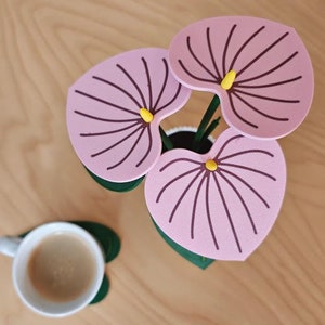 Anthurium Plant Coaster Set, Coaster Plant, Mother's Day Gifts for Plant Lovers, 3D printed Wedding Gift