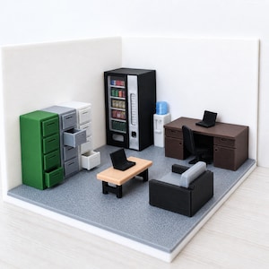 Miniature Office Furniture Set, 1/64 Scale Diorama Accessories for Mini Displays, Model Scenes, Crafts, Hobby Projects, 3D print