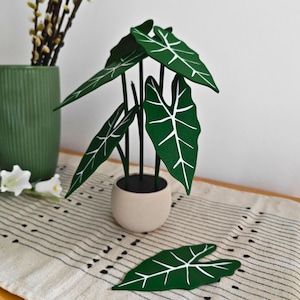Sottobicchieri Plant Alocasia Frydek, Alocasia Green Velvet, set di sottobicchieri stampati in 3D Alocasia Leaf Coasters, Alocasia Variegated Frydek