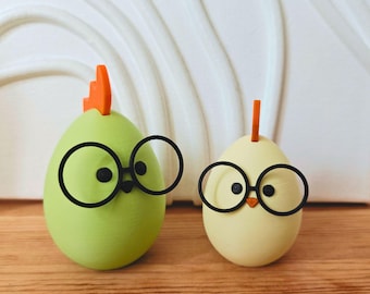 Chick with Glasses Easter Decor, Cute Spring Decoration, Egg shaped Chicken in Pastel Colors, 3d print