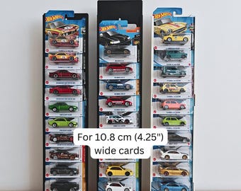 Wandmontage of standaard voor Hot Wheels Mainline-serie, past op kaarten van 10,8 cm (4,25"), ruimte voor 5, 10 of 20 Mainline-auto's, modulair en uitbreidbaar