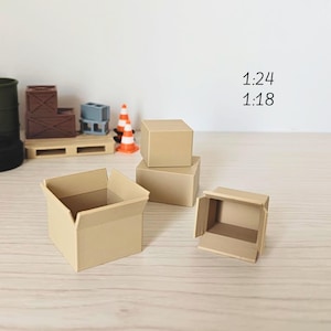 Cajas en miniatura, juego de 4, escala 1/24 y 1/18. Accesorios para dioramas, exhibiciones, escenas de maquetas, manualidades, proyectos de hobby e impresión 3D.