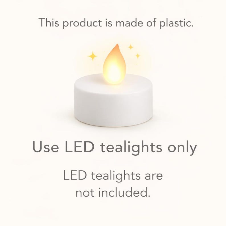 LED tealight safety instruction graphic, use LED candles only for cauldron holder