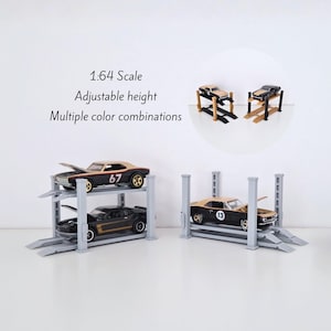 4-Post-Aufzug höhenverstellbar, 1:64 Beste Diorama-Garage der Stadt, 3D gedruckt für Hot Wheels-Skala, kundenspezifische Farben verfügbar