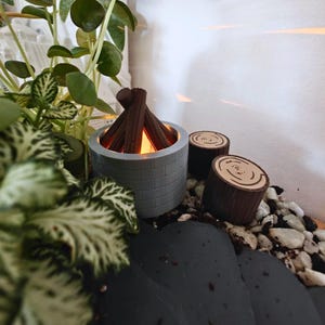 Mini Campfire for Terrariums, Logs & Fire Pit, 3D Printed Miniature Terrarium Decoration