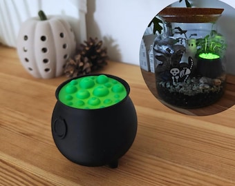 Glowing Halloween Cauldron Tealight Holder, Terrarium or Shelf Decor, Enchanted Witch Pot, Magic Cauldron, 3D Printed