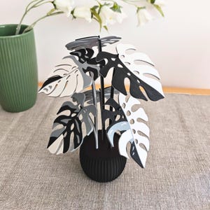 Gotisk Monstera-underläggsväxt, MAGNETISKA löv, svart och grått, mörkt estetiskt lövunderläggsset, 3D-printade underlägg