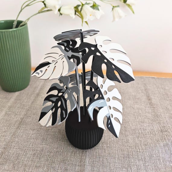 Gothic Monstera Coaster Plant, MAGNETIC Leaves, Black & Gray, Dark