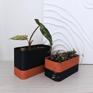 Rectangular Self Watering Planter, 3D Printed Plant Pot with Reservoir, Modern Indoor Planter, Window Sill Pot, Wick Watering Pot