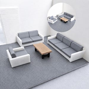 Miniature Sofa Set, 1/64 Scale Tiny Furniture Set, Diorama Accessories for Mini Office or Living Room, 3D printed Dollhouse Furniture