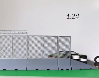 Miniature 1/24 Jersey Barriers & Mesh Fencing, Diorama Race Track Accessories, Street Racing Scenes, 3D print