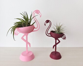 Soporte para plantas de aire con forma de flamenco, soporte para tillandsia, decoración de flamenco rosa, estaca para maceta, expositor de plantas de mesa, impresión 3D