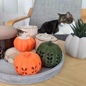 Pumpkin Tealight Holders, Autumn Shaders for Artificial Candles, 3D Printed Fall Decor