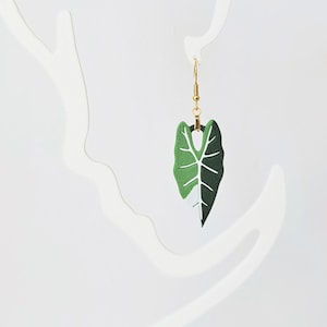 Earrings Alocasia Frydek, 3d printed Jewelry Gift for Plant Lovers, Leaf Earrings, 3d printed Earrings