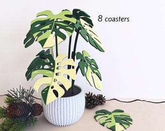 8 Coaster Monstera Plant, Eight MAGNETIC Leaves, Large Coaster Set, Gift for Plant Lovers, 3D printed Coasters
