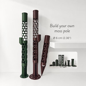 Tutor modular para musgo, Ø 6 cm (2,36"), suporte extensível para plantas com reservatório de água, sistema empilhável para plantas trepadeiras, impressão 3D