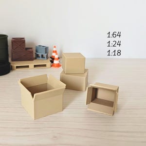 Cajas en miniatura, juego de 4, escala 1/64, 1/24 y 1/18. Accesorios para dioramas, exhibiciones, escenas de maquetas, manualidades, proyectos de hobby e impresión 3D.
