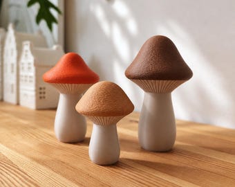 Mushroom Decor Set of 3, Mini 3D-Printed Toadstools, Neutral Autumn Table Accents, Fall Decor