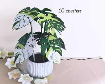 10 Coaster Monstera Plant, Ten MAGNETIC Leaves, Large Coaster Set, Gift for Plant Lovers, 3D printed Coasters