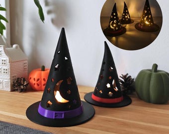 Witch Hat LED Tealight Shade, Stackable & Customizable 3D Printed White Halloween Decor, For LED Lights Only