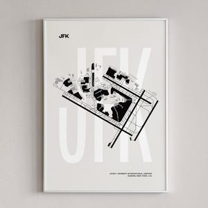 Kaart van New York Airport, JFK Airport blauwdruk, NYC Aviation Art, Airport Runway Poster, Minimalistische Print, Cadeau luchtvaartliefhebber, Reiskunst