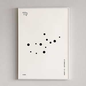 Virgo Poster, Sternenkarte Print, Astrologie Wanddekor, Sternzeichen Wandkunst, Konstellations Karte, Virgo Sternzeichen, Minimalistischer Druck, Virgo Konstellation
