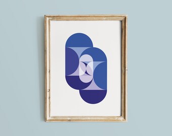 Lámina geométrica azul: decoración minimalista escandinava Bauhaus