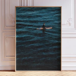 Minimalist Surfer Oil Painting, Serene Ocean Wall Art, Floating Surfer On Water, Calm Surf Art Print, Calming Wall Decor, Digital Download