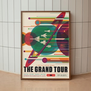 Retro Space Travel Poster, NASA Art Print, Vintage Sci-Fi Wall Art, Outer Space Adventure Print, Mid-Century Modern Art, Digital Download