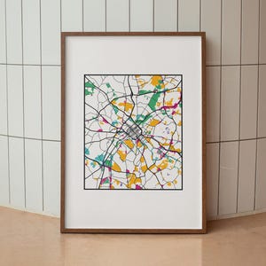Charlotte Stadt Karte Poster, Urban Street Karte Druck, Bunte Stadt Karte Kunst, lebendige Wandkunst, Abstrakte Kunst, Wohnkultur, digitaler Download