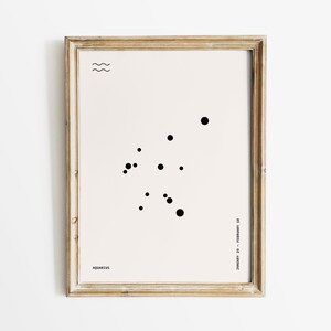 Aquarius Zodiac Constellation Print, Minimal Star Sign Wall Art, Modern Astrology Poster, Abstract Aquarius Birth Sign Art, Celestial Decor