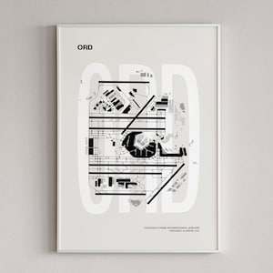 Chicago Airport Karte, O'Hare International Airport Poster, Minimalistische Reise Kunst, Airport Runway Print, Illinois Luftfahrt Poster, Home Decor