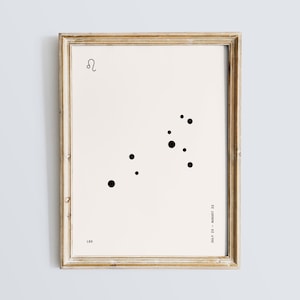 Minimalistischer Löwe Konstellation Druck, moderne Sternzeichen Wandkunst, astrologische Sternenkarte, Leo Zeichen Dekor, himmlische Astrologie Poster, Horoskop Kunst
