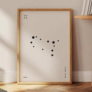 Gemini Zodiac Star Map Print, Gemini Minimalist Astrology Art, Zodiac Sign Poster, Constellation Wall Art, Horoscope Decor, Digital Download