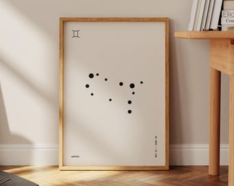 Gemini Star Map Print: Minimalist Zodiac Astrology Art (Digital Download)