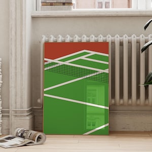 Minimalist Tennis Court Poster, Retro Sports Print, Modern Tennis Wall Art, Tennis Player Gift, Abstract Sports Illustration, Tennis Decor